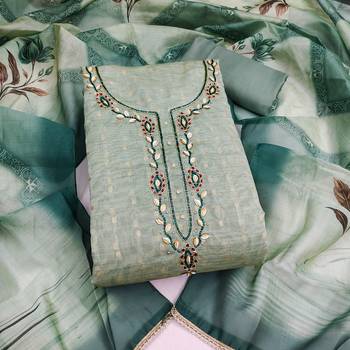 sea green unstitched weaving digital print handwork with printed dupatta modal butti dress material 1