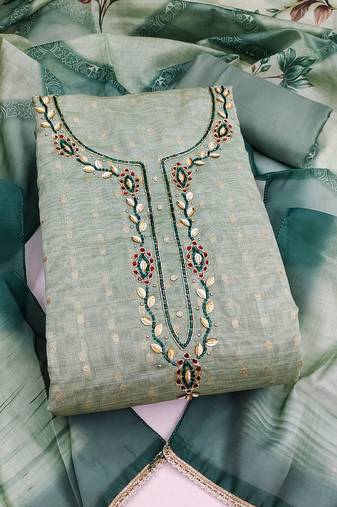 sea green unstitched weaving digital print handwork with printed dupatta modal butti dress material