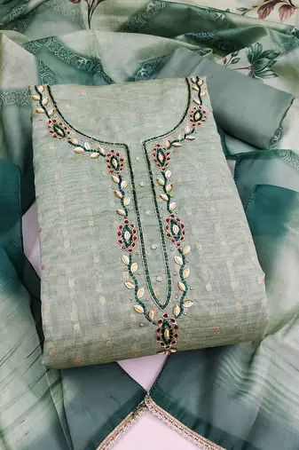 sea green unstitched weaving digital print handwork with printed dupatta modal butti dress material