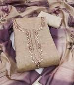 beige unstitched weaving digital print handwork with printed dupatta modal butti dress material