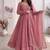 Women dusty rose pink polka dot anarkali suit with solid trouser pant & border dupatta