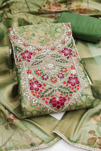 multi unstitched digital print handwork with printed dupatta viscose dress material