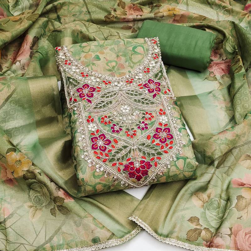 multi unstitched digital print handwork with printed dupatta viscose dress material