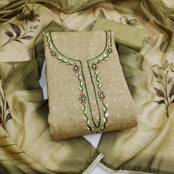 light green unstitched weaving digital print handwork with printed dupatta modal butti dress material 1