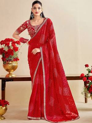 Bandhani Embroidered Poly Georgette Saree 1