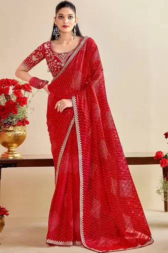 Bandhani Embroidered Poly Georgette Saree