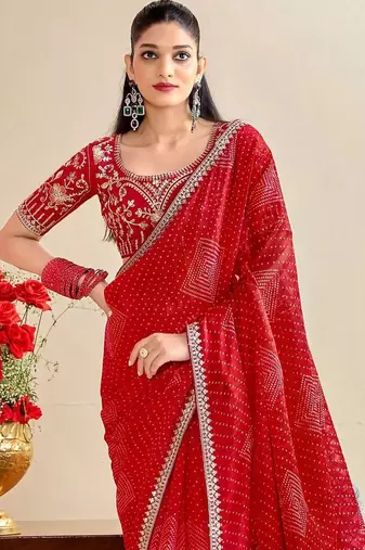 Bandhani Embroidered Poly Georgette Saree
