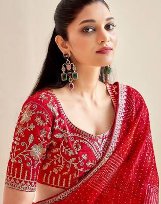 Bandhani Embroidered Poly Georgette Saree 3