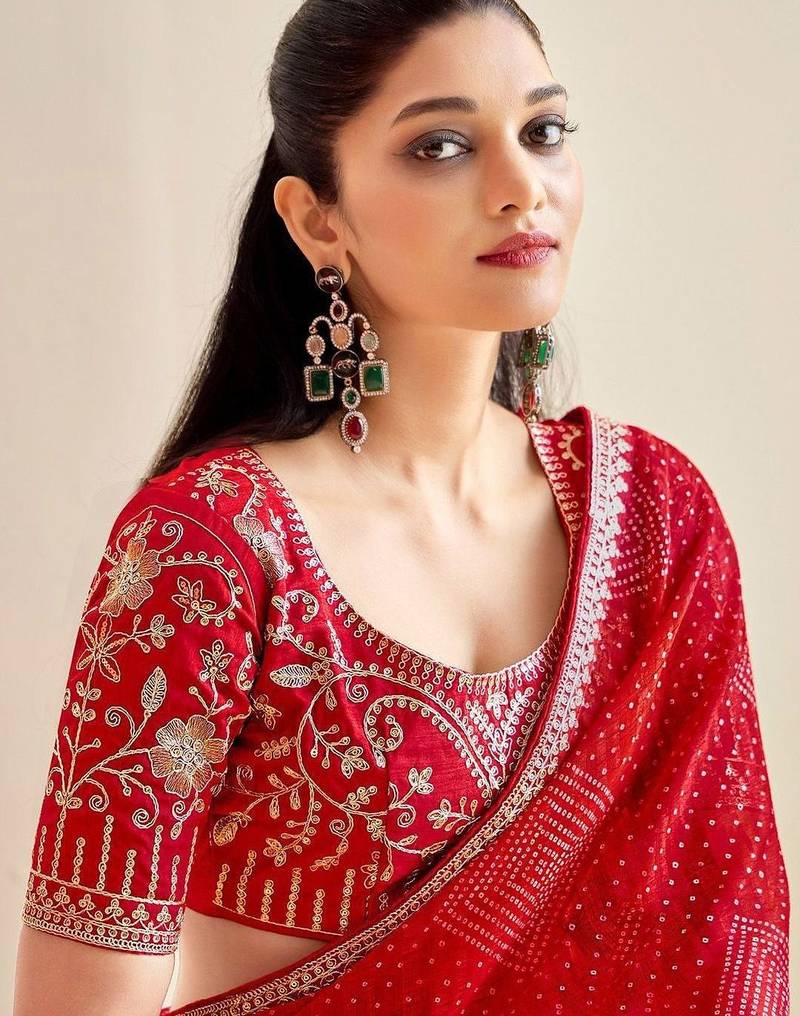 Bandhani Embroidered Poly Georgette Saree