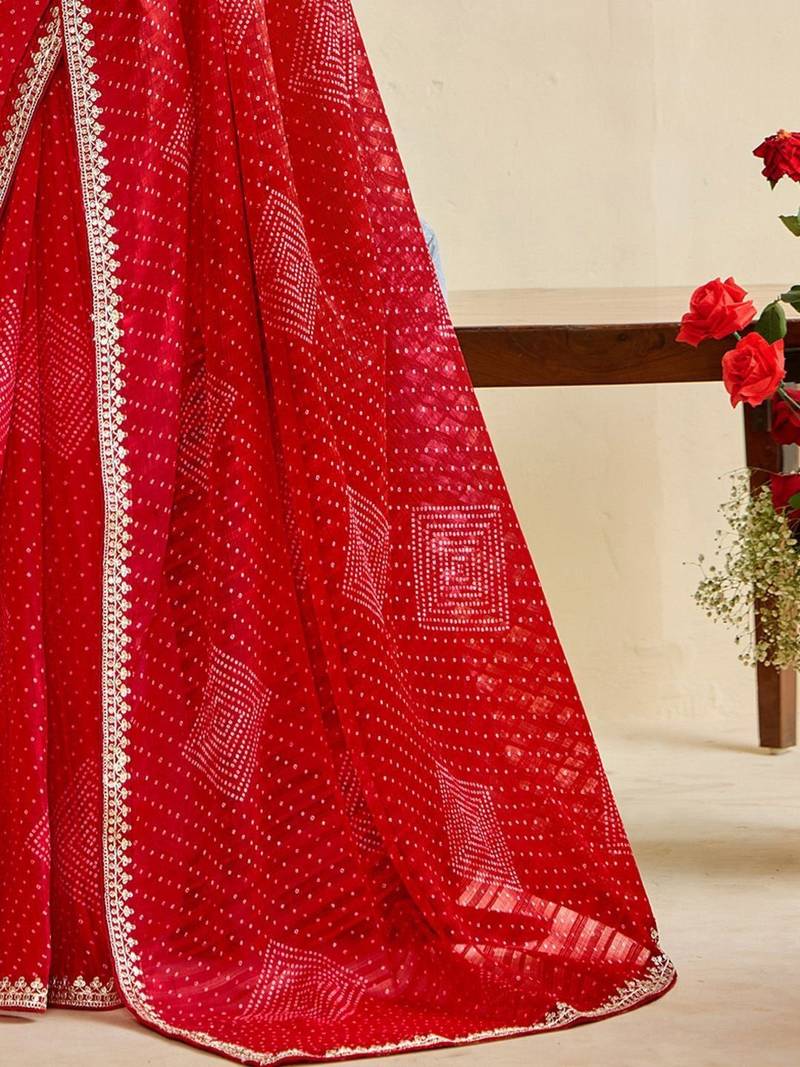 Bandhani Embroidered Poly Georgette Saree