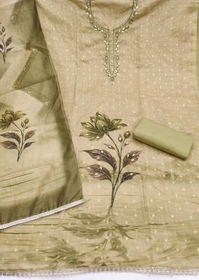 light green unstitched weaving digital print handwork with printed dupatta modal butti dress material 2