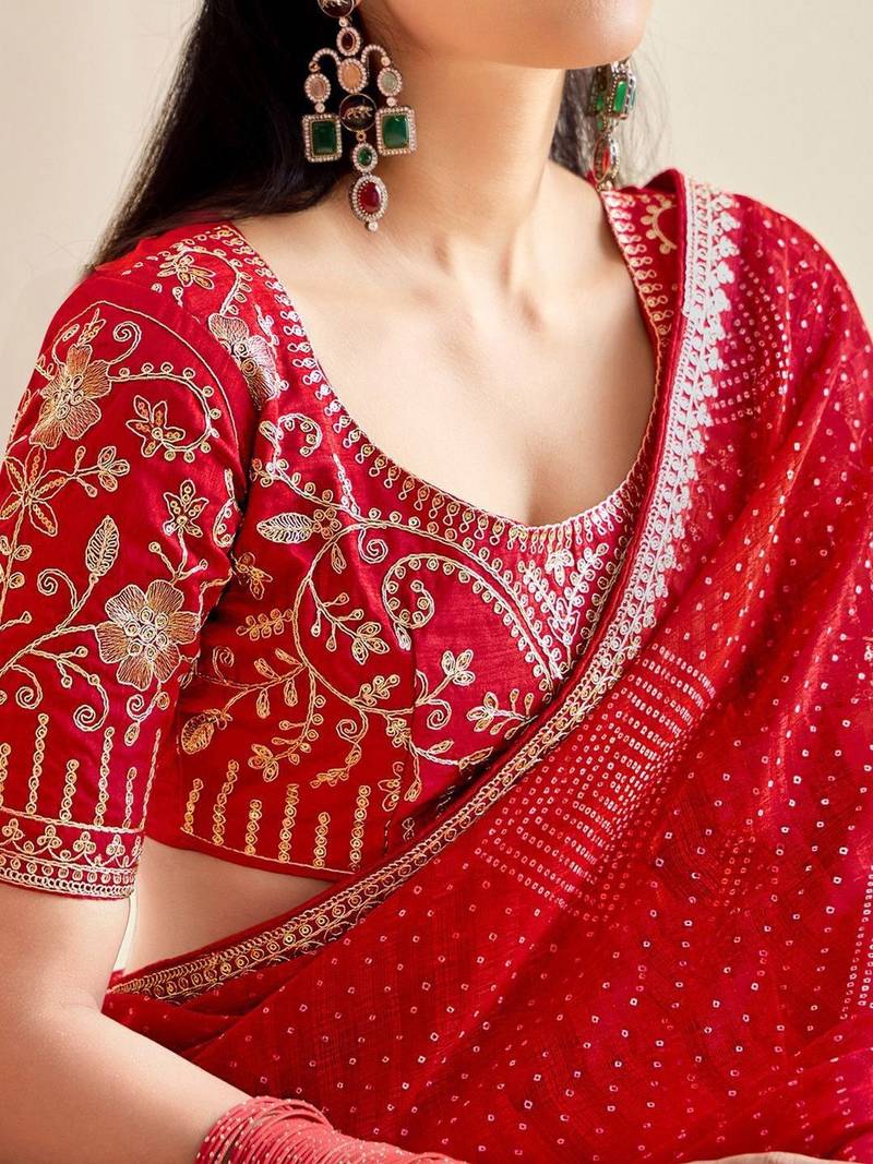 Bandhani Embroidered Poly Georgette Saree
