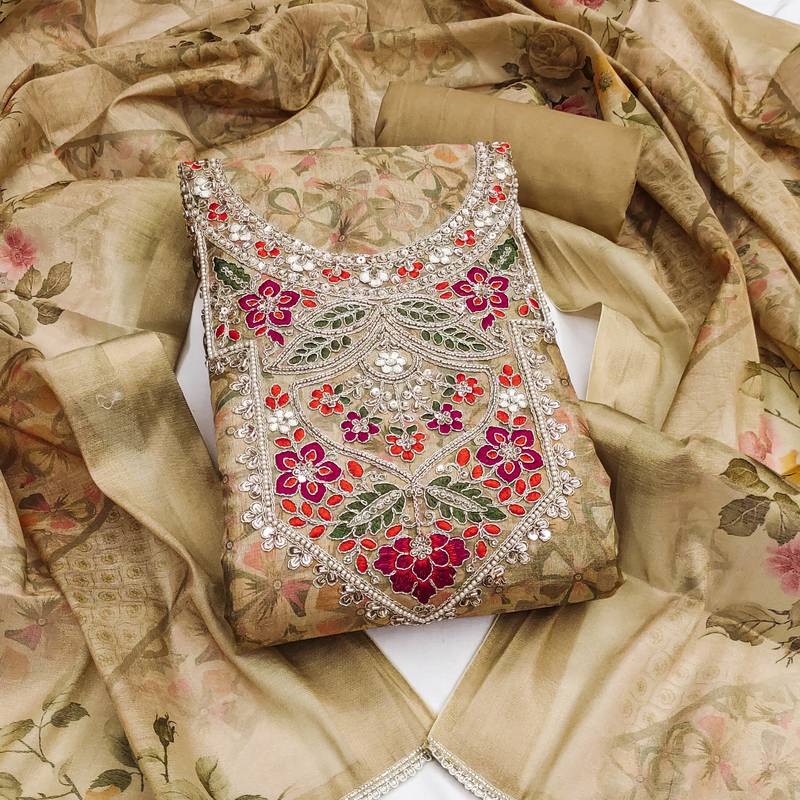 multi unstitched digital print handwork with printed dupatta viscose dress material