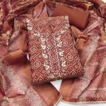 multi unstitched shimmer print handwork with printed dupatta linen dress material 1