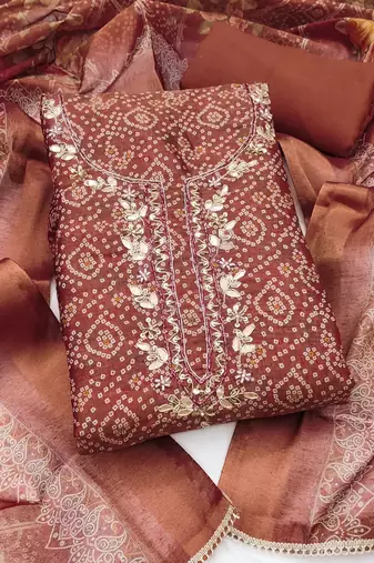 multi unstitched shimmer print handwork with printed dupatta linen dress material