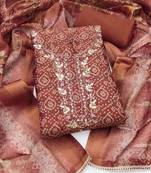 multi unstitched shimmer print handwork with printed dupatta linen dress material