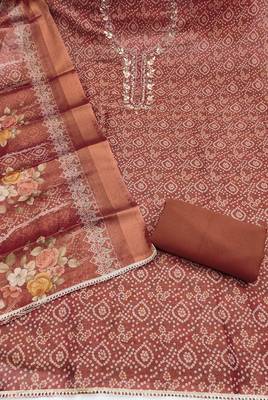 multi unstitched shimmer print handwork with printed dupatta linen dress material 2