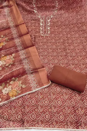 multi unstitched shimmer print handwork with printed dupatta linen dress material
