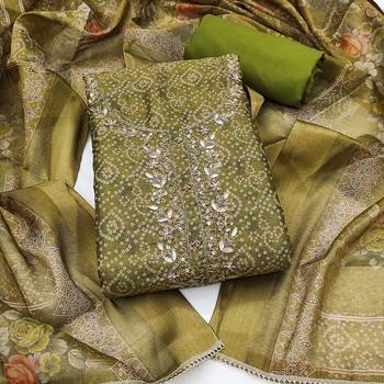 multi unstitched shimmer print handwork with printed dupatta linen dress material 1