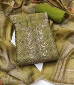 multi unstitched shimmer print handwork with printed dupatta linen dress material
