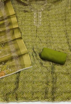 multi unstitched shimmer print handwork with printed dupatta linen dress material 2