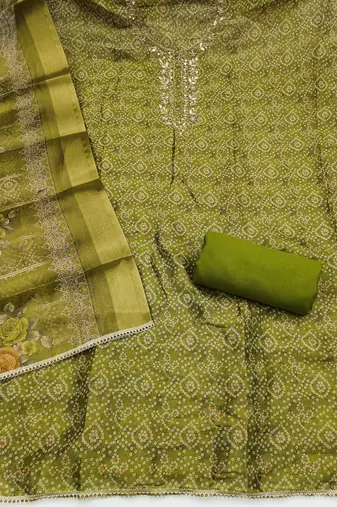 multi unstitched shimmer print handwork with printed dupatta linen dress material