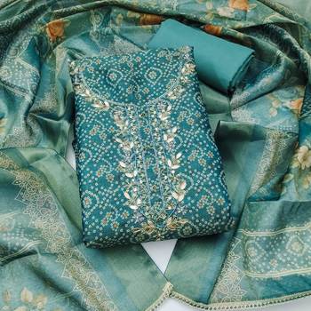 multi unstitched shimmer print handwork with printed dupatta linen dress material 1