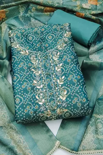 multi unstitched shimmer print handwork with printed dupatta linen dress material