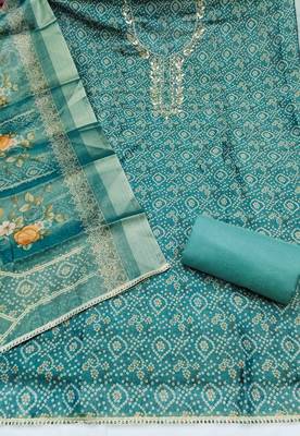 multi unstitched shimmer print handwork with printed dupatta linen dress material 2