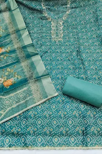 multi unstitched shimmer print handwork with printed dupatta linen dress material