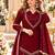 Maroon silk blend readymade suit with miroor & moti work