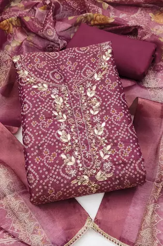 multi unstitched shimmer print handwork with printed dupatta linen dress material