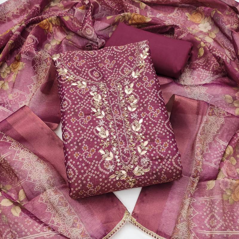 multi unstitched shimmer print handwork with printed dupatta linen dress material