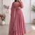 Women dusty rose pink polka dot anarkali suit with solid trouser pant & border dupatta