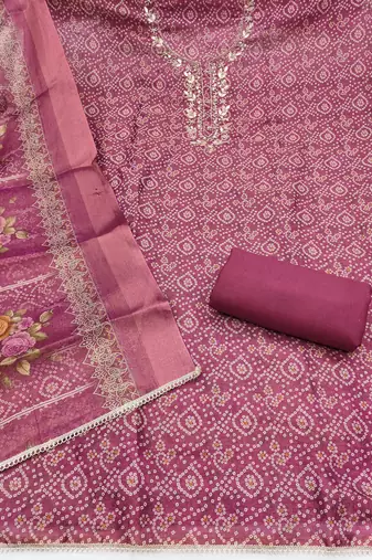 multi unstitched shimmer print handwork with printed dupatta linen dress material