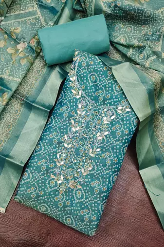multi unstitched shimmer print handwork with printed dupatta linen dress material