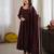 Fancy brown full flared anarkali kurta pant set with lace dupatta for girls & women