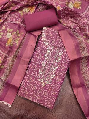 multi unstitched shimmer print handwork with printed dupatta linen dress material 4