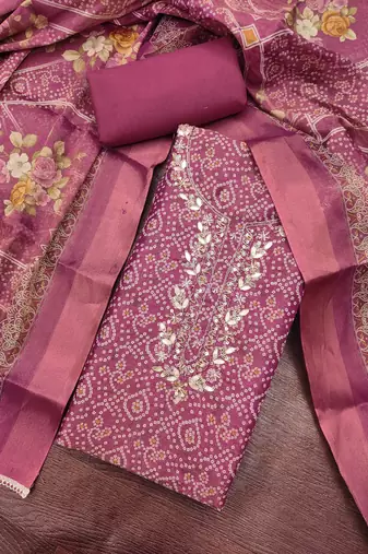 multi unstitched shimmer print handwork with printed dupatta linen dress material