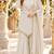 White silk blend readymade suit with miroor & moti work