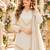 White silk blend readymade suit with miroor & moti work