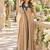 Beige silk blend readymade anarkali suit with embroidery & thread work