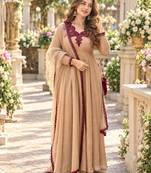 Beige silk blend readymade anarkali suit with embroidery & thread work