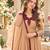 Beige silk blend readymade anarkali suit with embroidery & thread work