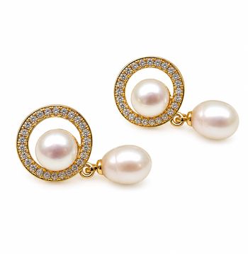 Certified natural freshwater pearls jewellery pearl drop earrings with cz halo, gold-tone, natural pearl 5