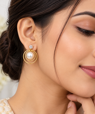 Certified natural freshwater pearls jewellery pearl drop earrings with cz stud and gold-tone multi-hoop 1