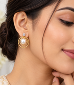 Certified natural freshwater pearls jewellery pearl drop earrings with cz stud and gold-tone multi-hoop