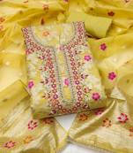 light green unstitched weaving handwork with woven embellished dupatta silk blend dress material