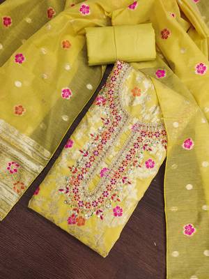 light green unstitched weaving handwork with woven embellished dupatta silk blend dress material 4