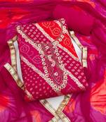 multi unstitched print handwork with bandhani printed dupatta dress material